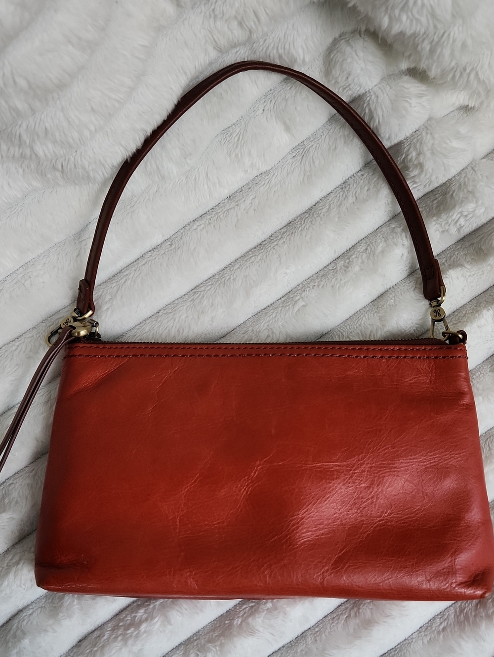 Rust Orange Leather Wristlet/ Clutch/Shoulder Bag - Picture 5 of 15